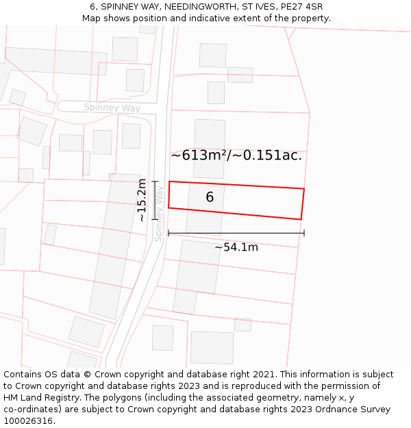 6, SPINNEY WAY, NEEDINGWORTH, ST IVES, PE27 4SR: Plot and title map