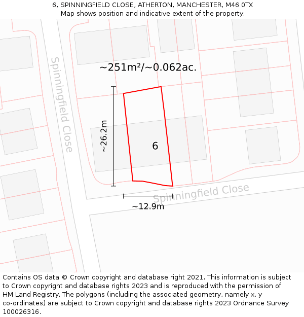 6, SPINNINGFIELD CLOSE, ATHERTON, MANCHESTER, M46 0TX: Plot and title map