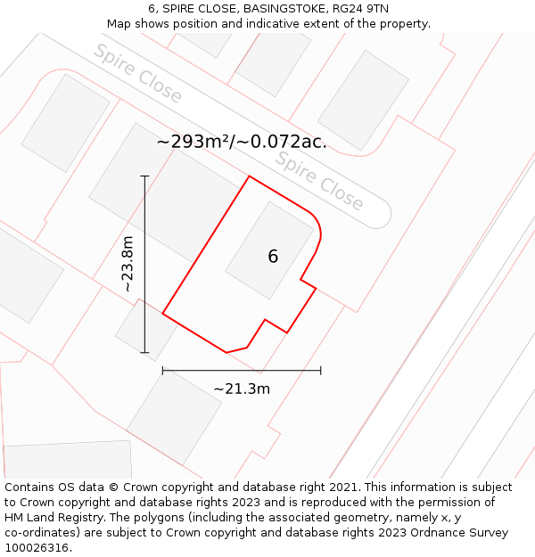 6, SPIRE CLOSE, BASINGSTOKE, RG24 9TN: Plot and title map