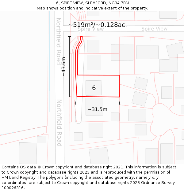 6, SPIRE VIEW, SLEAFORD, NG34 7RN: Plot and title map