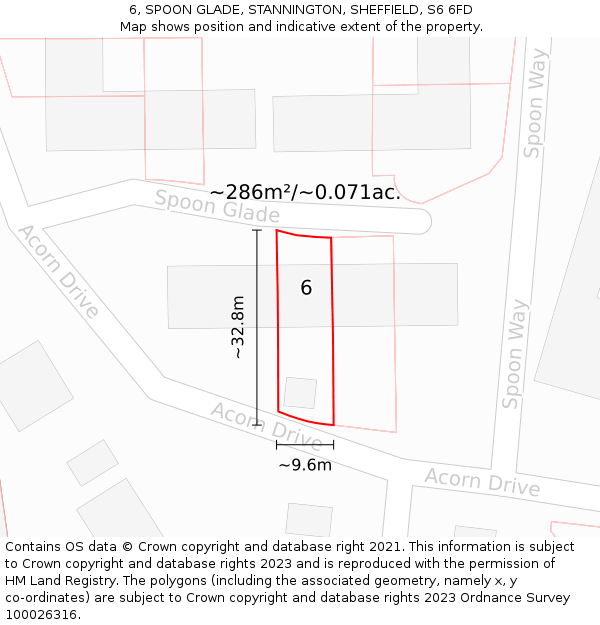 6, SPOON GLADE, STANNINGTON, SHEFFIELD, S6 6FD: Plot and title map