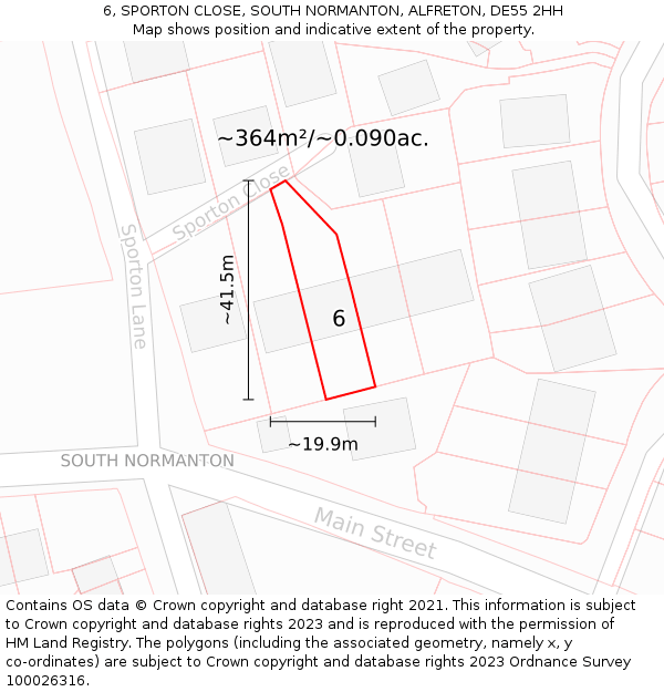 6, SPORTON CLOSE, SOUTH NORMANTON, ALFRETON, DE55 2HH: Plot and title map