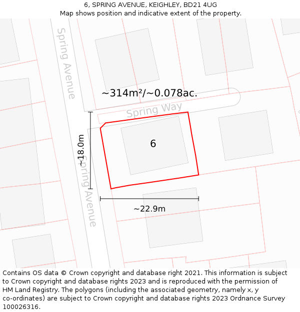 6, SPRING AVENUE, KEIGHLEY, BD21 4UG: Plot and title map