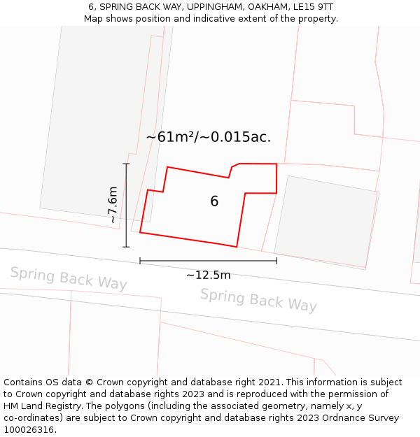 6, SPRING BACK WAY, UPPINGHAM, OAKHAM, LE15 9TT: Plot and title map
