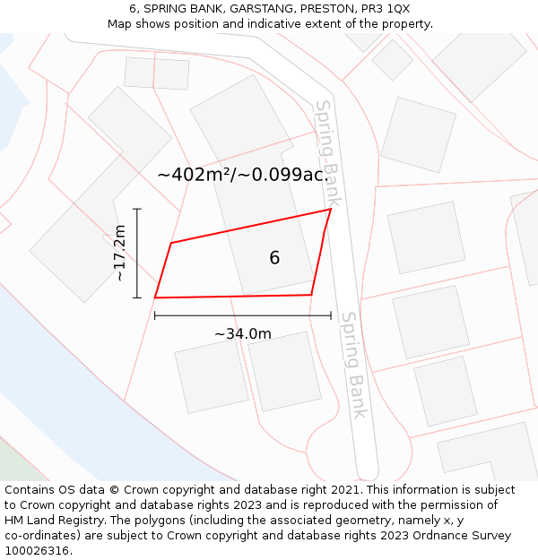 6, SPRING BANK, GARSTANG, PRESTON, PR3 1QX: Plot and title map