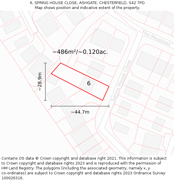6, SPRING HOUSE CLOSE, ASHGATE, CHESTERFIELD, S42 7PD: Plot and title map