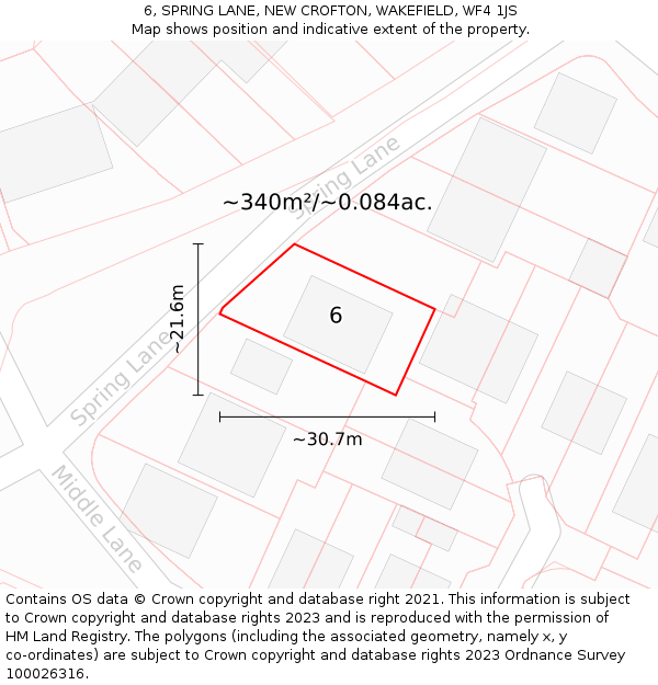 6, SPRING LANE, NEW CROFTON, WAKEFIELD, WF4 1JS: Plot and title map