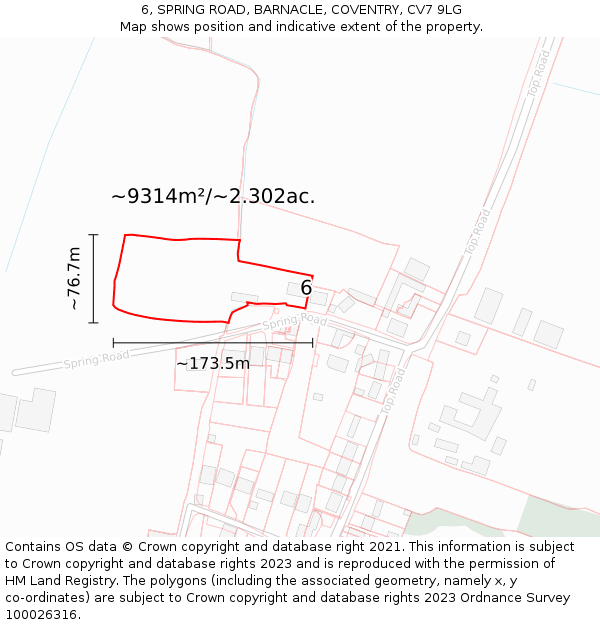 6, SPRING ROAD, BARNACLE, COVENTRY, CV7 9LG: Plot and title map