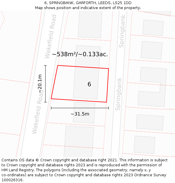 6, SPRINGBANK, GARFORTH, LEEDS, LS25 1DD: Plot and title map