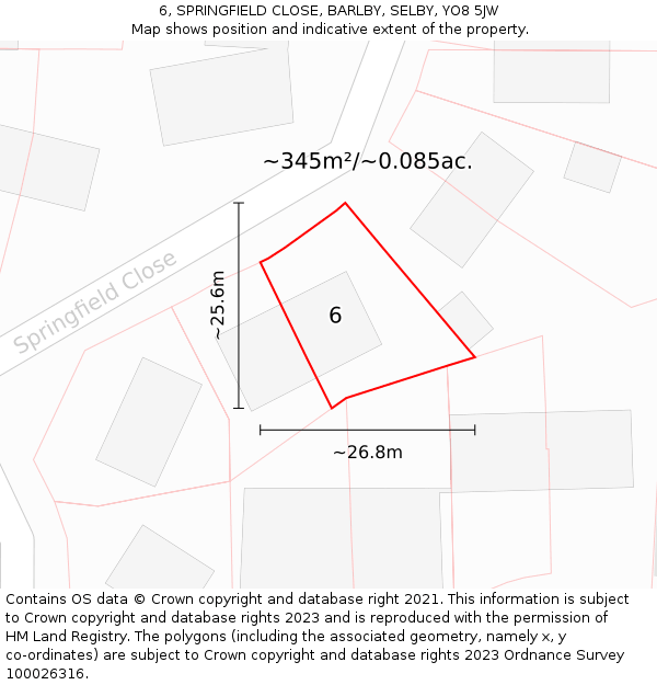 6, SPRINGFIELD CLOSE, BARLBY, SELBY, YO8 5JW: Plot and title map