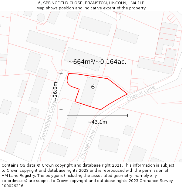 6, SPRINGFIELD CLOSE, BRANSTON, LINCOLN, LN4 1LP: Plot and title map