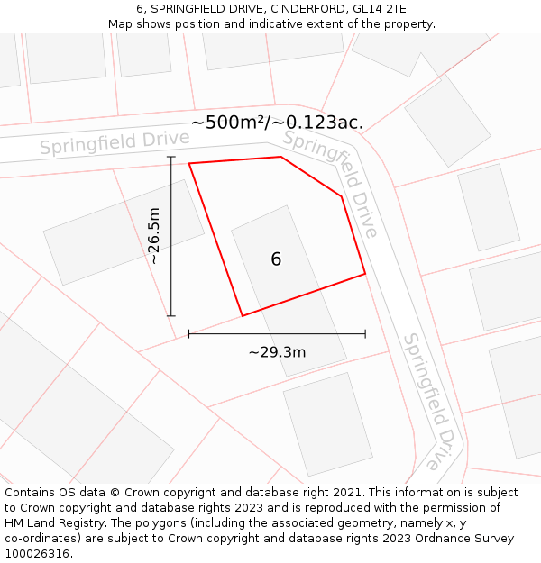 6, SPRINGFIELD DRIVE, CINDERFORD, GL14 2TE: Plot and title map
