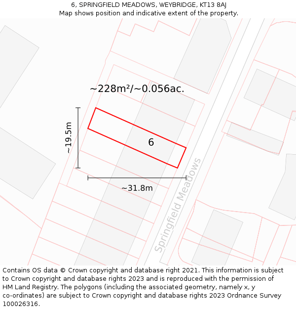 6, SPRINGFIELD MEADOWS, WEYBRIDGE, KT13 8AJ: Plot and title map