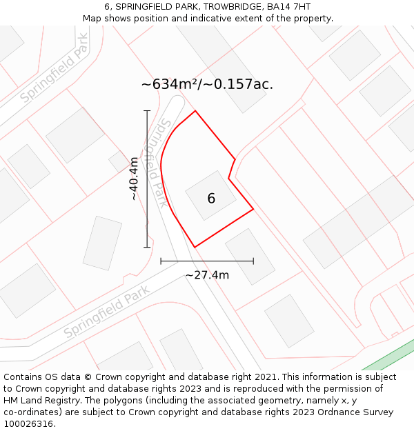 6, SPRINGFIELD PARK, TROWBRIDGE, BA14 7HT: Plot and title map