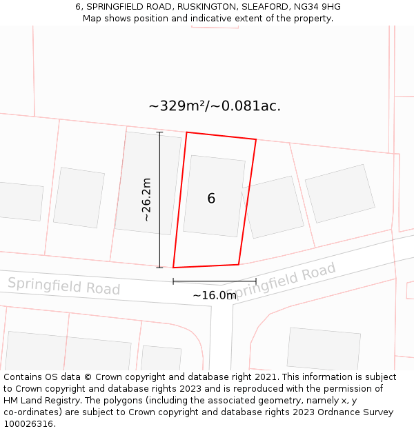 6, SPRINGFIELD ROAD, RUSKINGTON, SLEAFORD, NG34 9HG: Plot and title map