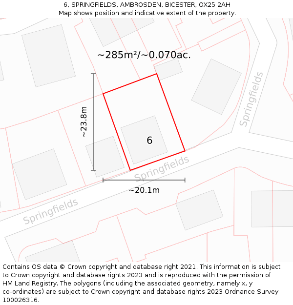 6, SPRINGFIELDS, AMBROSDEN, BICESTER, OX25 2AH: Plot and title map