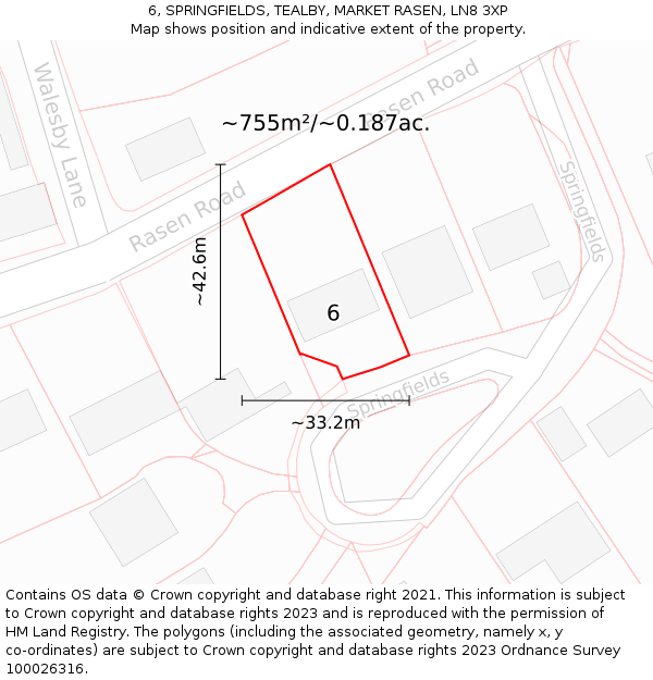 6, SPRINGFIELDS, TEALBY, MARKET RASEN, LN8 3XP: Plot and title map