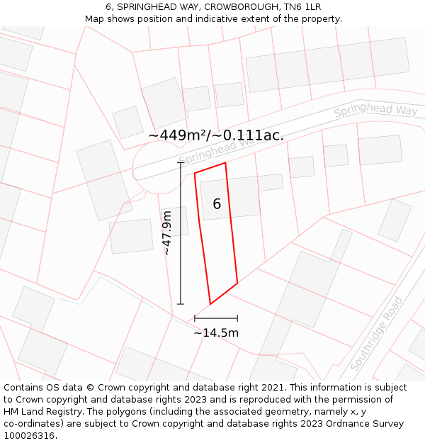6, SPRINGHEAD WAY, CROWBOROUGH, TN6 1LR: Plot and title map