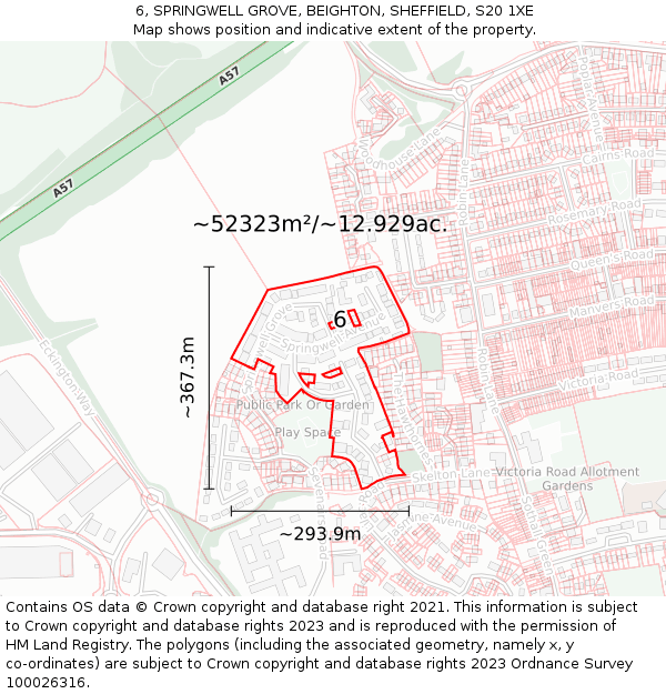 6, SPRINGWELL GROVE, BEIGHTON, SHEFFIELD, S20 1XE: Plot and title map