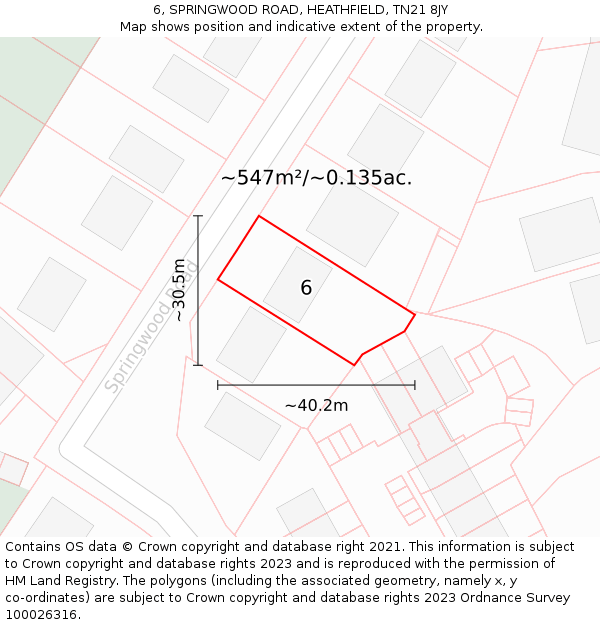 6, SPRINGWOOD ROAD, HEATHFIELD, TN21 8JY: Plot and title map