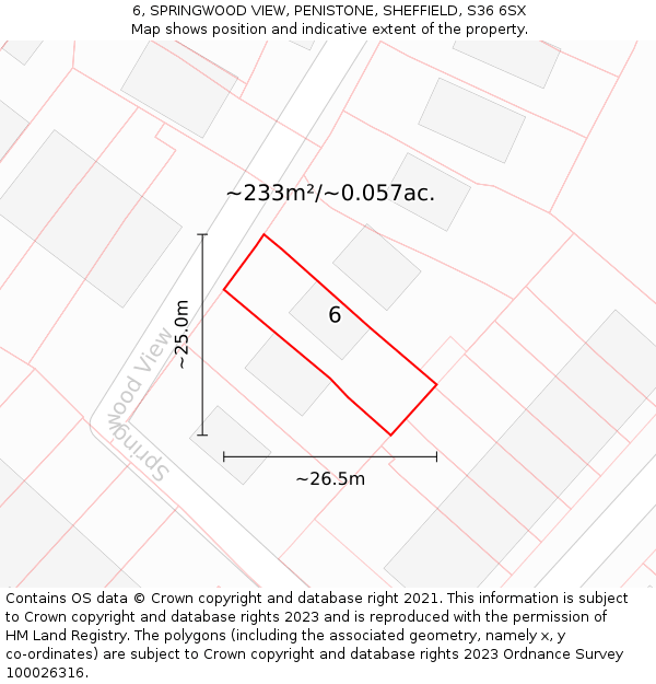6, SPRINGWOOD VIEW, PENISTONE, SHEFFIELD, S36 6SX: Plot and title map