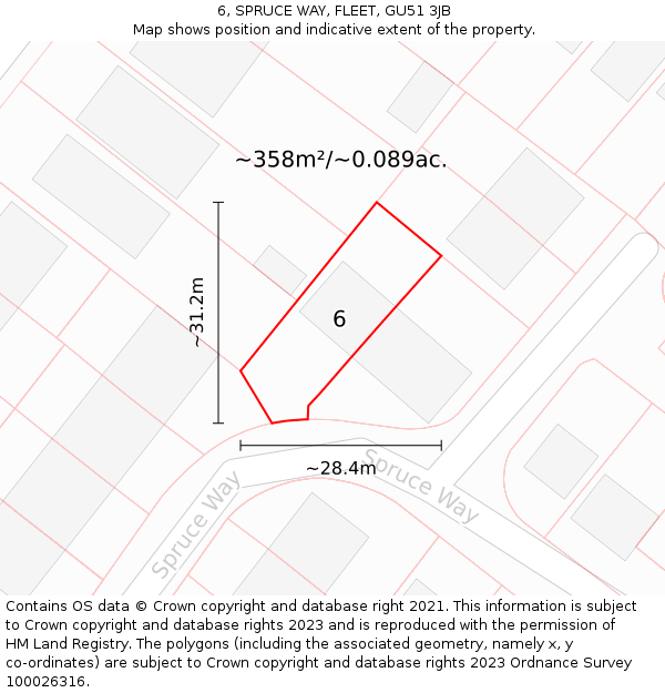 6, SPRUCE WAY, FLEET, GU51 3JB: Plot and title map