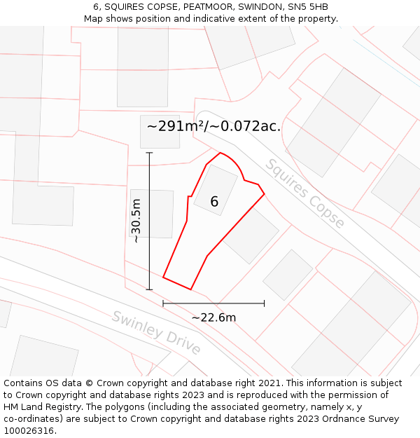 6, SQUIRES COPSE, PEATMOOR, SWINDON, SN5 5HB: Plot and title map