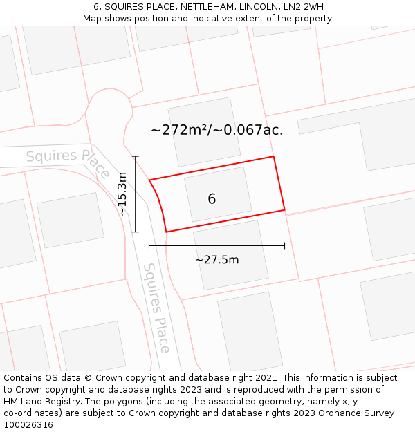 6, SQUIRES PLACE, NETTLEHAM, LINCOLN, LN2 2WH: Plot and title map