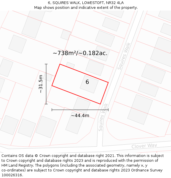 6, SQUIRES WALK, LOWESTOFT, NR32 4LA: Plot and title map