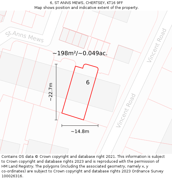 6, ST ANNS MEWS, CHERTSEY, KT16 9FF: Plot and title map