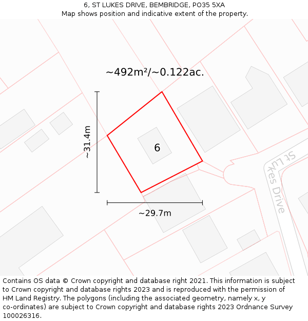 6, ST LUKES DRIVE, BEMBRIDGE, PO35 5XA: Plot and title map