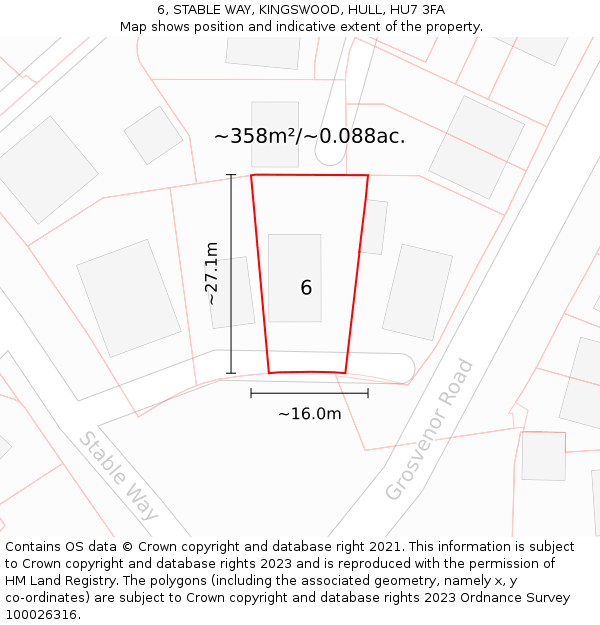 6, STABLE WAY, KINGSWOOD, HULL, HU7 3FA: Plot and title map