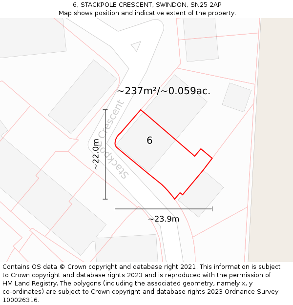 6, STACKPOLE CRESCENT, SWINDON, SN25 2AP: Plot and title map