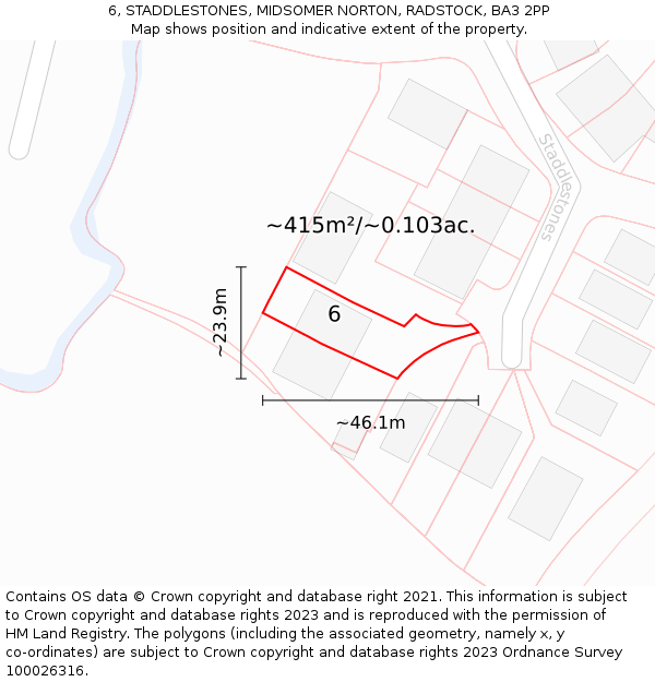 6, STADDLESTONES, MIDSOMER NORTON, RADSTOCK, BA3 2PP: Plot and title map