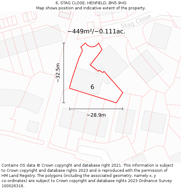 6, STAG CLOSE, HENFIELD, BN5 9HG: Plot and title map