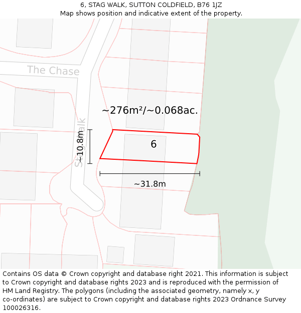 6, STAG WALK, SUTTON COLDFIELD, B76 1JZ: Plot and title map