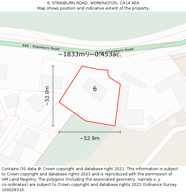 6, STAINBURN ROAD, WORKINGTON, CA14 4EA: Plot and title map