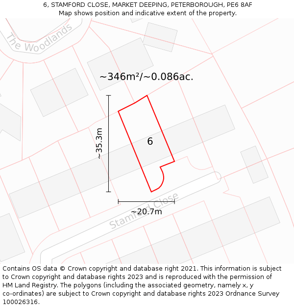 6, STAMFORD CLOSE, MARKET DEEPING, PETERBOROUGH, PE6 8AF: Plot and title map