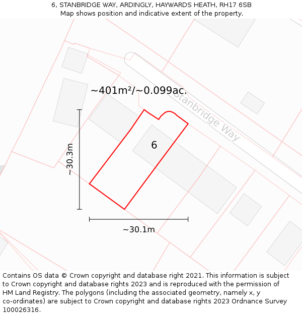 6, STANBRIDGE WAY, ARDINGLY, HAYWARDS HEATH, RH17 6SB: Plot and title map