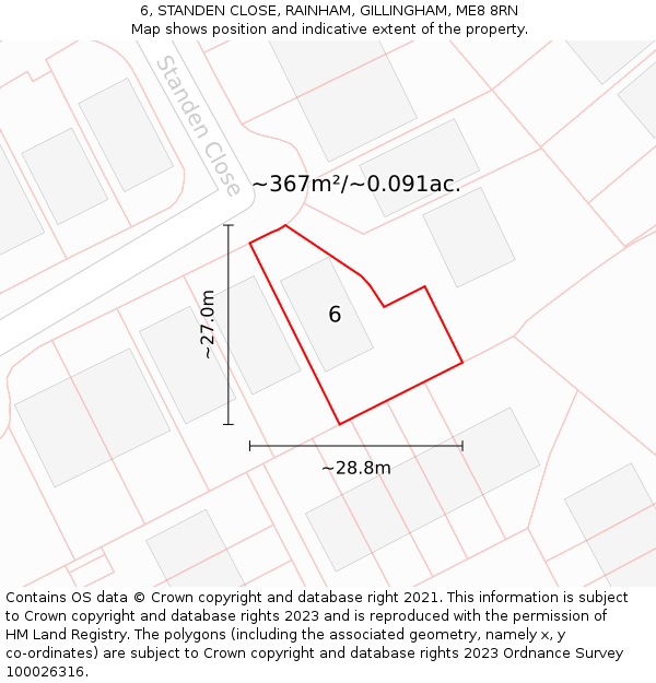 6, STANDEN CLOSE, RAINHAM, GILLINGHAM, ME8 8RN: Plot and title map
