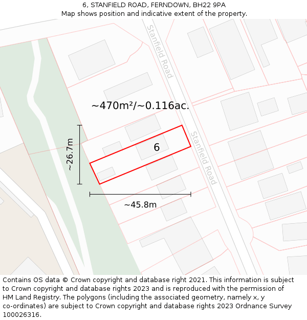 6, STANFIELD ROAD, FERNDOWN, BH22 9PA: Plot and title map