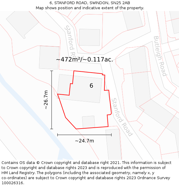 6, STANFORD ROAD, SWINDON, SN25 2AB: Plot and title map