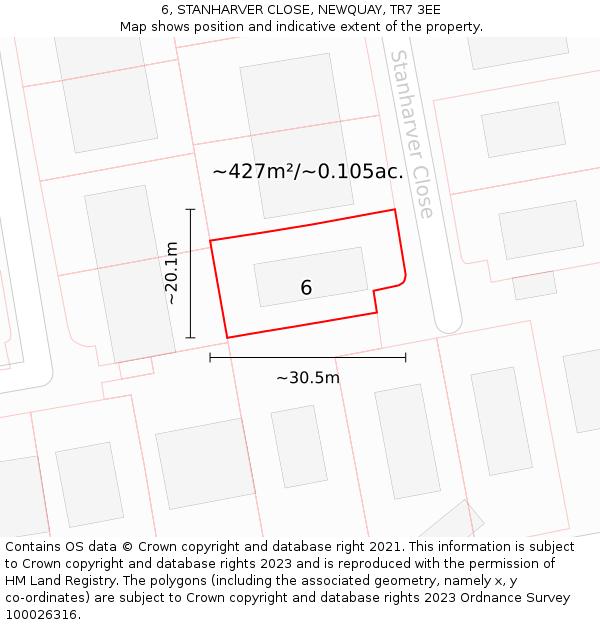 6, STANHARVER CLOSE, NEWQUAY, TR7 3EE: Plot and title map