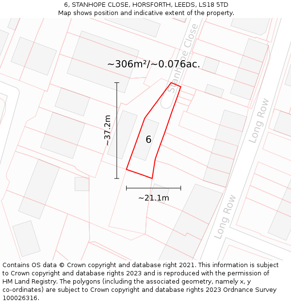 6, STANHOPE CLOSE, HORSFORTH, LEEDS, LS18 5TD: Plot and title map