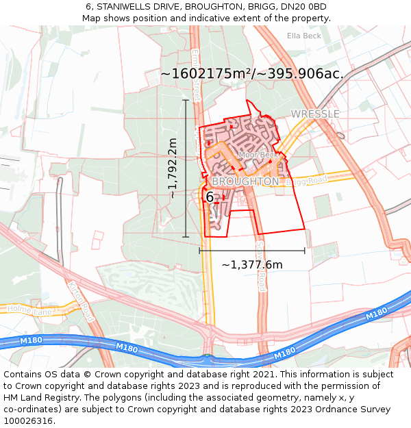 6, STANIWELLS DRIVE, BROUGHTON, BRIGG, DN20 0BD: Plot and title map