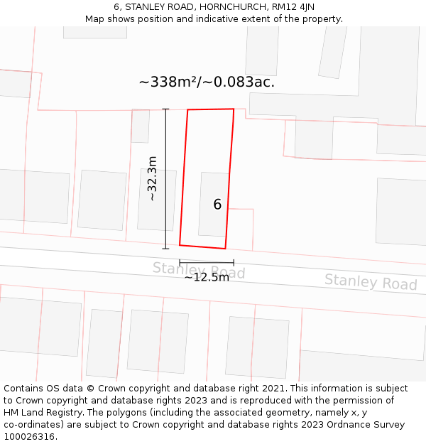 6, STANLEY ROAD, HORNCHURCH, RM12 4JN: Plot and title map
