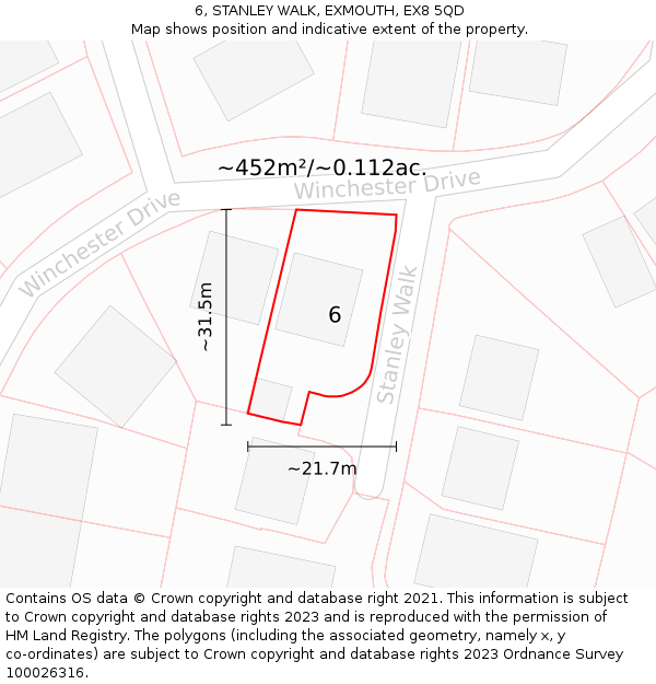6, STANLEY WALK, EXMOUTH, EX8 5QD: Plot and title map