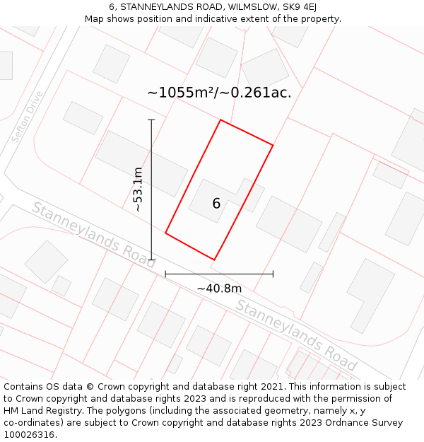 6, STANNEYLANDS ROAD, WILMSLOW, SK9 4EJ: Plot and title map