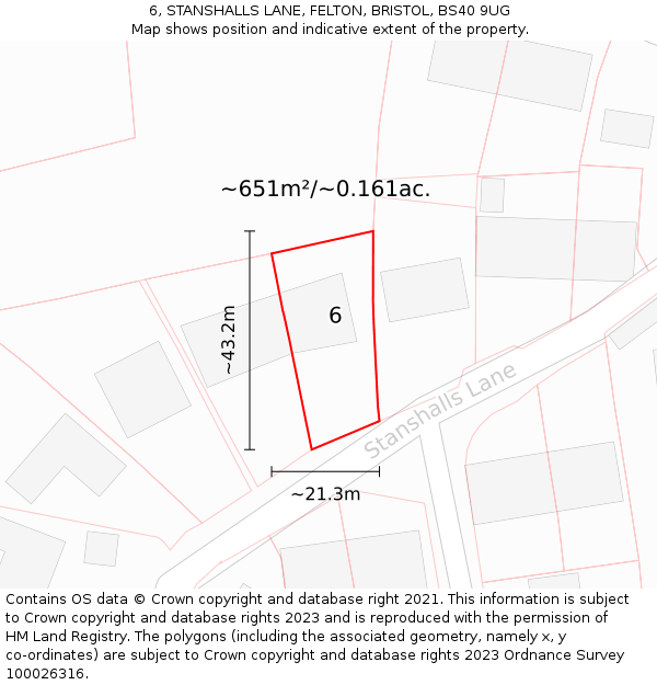 6, STANSHALLS LANE, FELTON, BRISTOL, BS40 9UG: Plot and title map