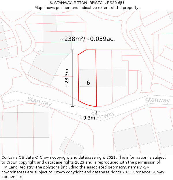 6, STANWAY, BITTON, BRISTOL, BS30 6JU: Plot and title map